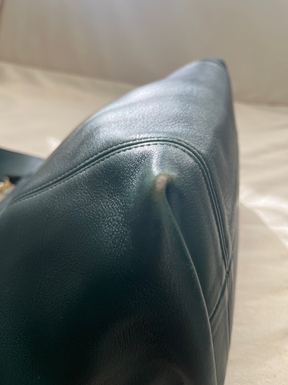 Vintage Coach Dark Green Leather Satchel with Gold-Tone Buckles - Picture 4 of 7